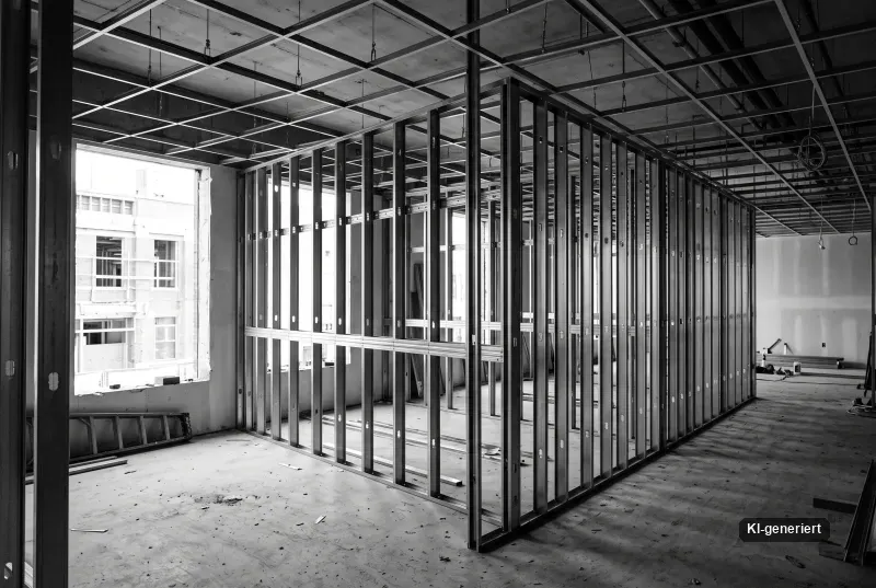 Präzises Metallständerwerk und Deckenraster im Trockenbau