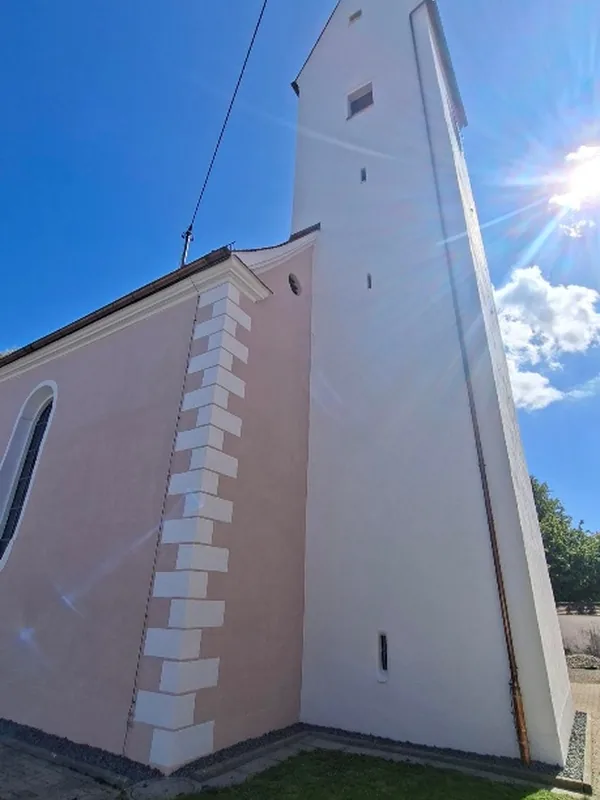 Pfarrkirche St. Nikolaus, Pfronstetten, Kirchturm nach den Arbeiten