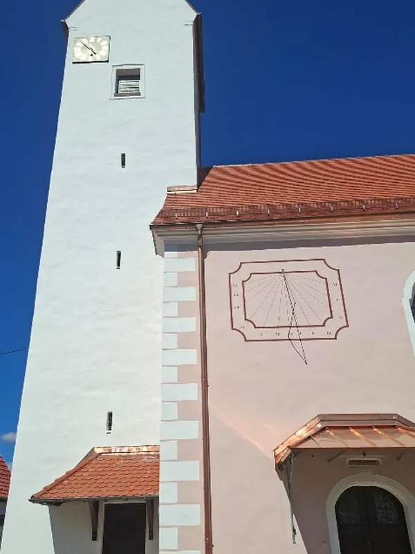 Pfarrkirche St. Nikolaus, Pfronstetten, Turm und Portal nach den Arbeiten